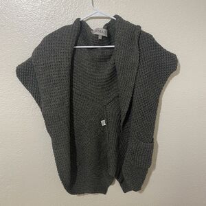 Remain Chunky Knit Gray Sweater Crochet Open Cardigan Dolman Short Sleeve Sz S